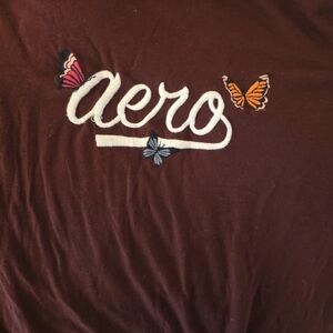Aeropostale Maroon Tee with Butterfly Embroidery